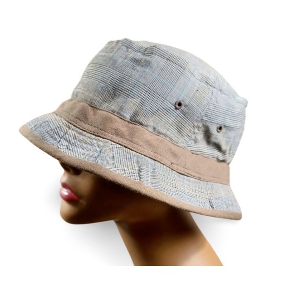 Basiquenti Unisex Men's Women's Size M Bucket Hat - Gray w/ Blue & Black Stripes - Picture 3 of 5